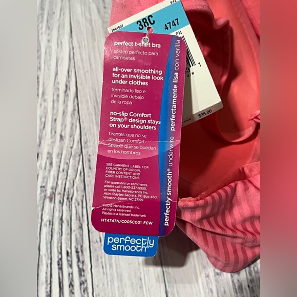 Playtex Secrets Perfectly Smooth Underwire T-Shirt Bra, Pink, 38C - Picture 5 of 7